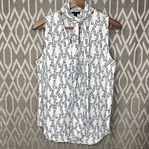 Ann Taylor Blouse Pussy Bow Neck Sleeveless Print Top Size Small